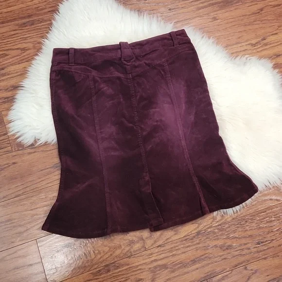 Y2K First Kiss Plum Corduroy Flared Midi Skirt - Picture 2 of 5